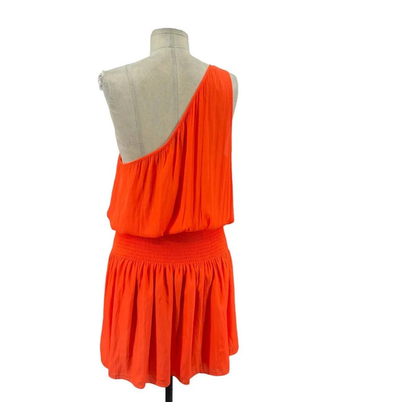 Ramy Brook Leila One Shoulder Smocked Mini Dress Red Orange Size Large - Picture 6 of 11